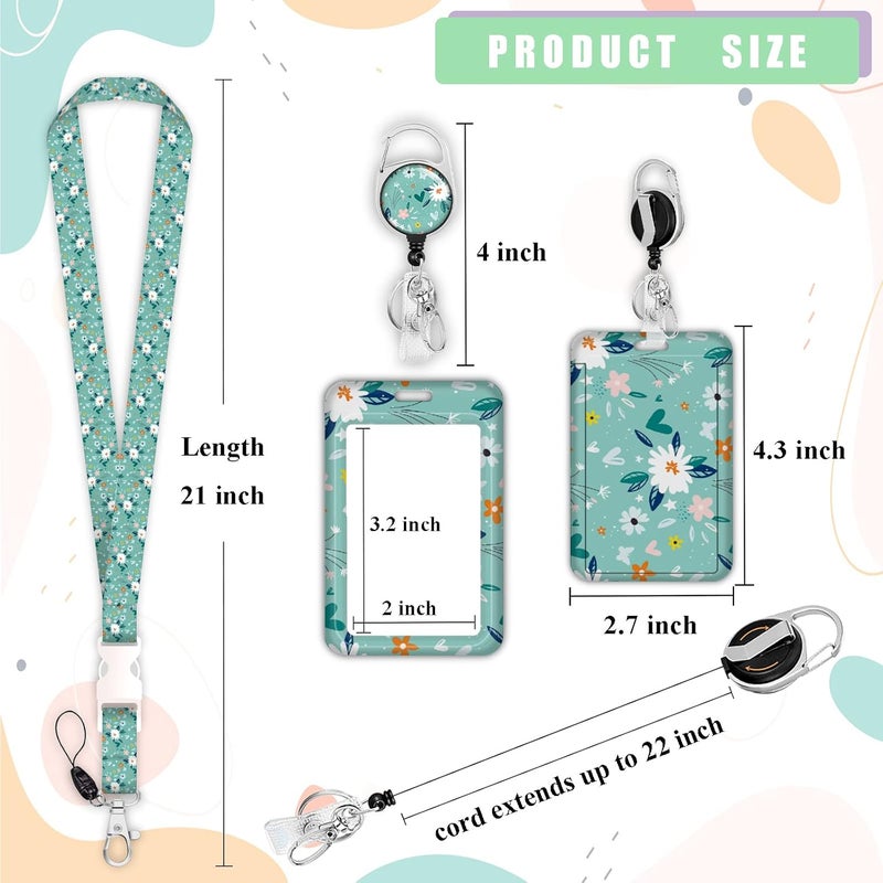 Boutilon ID Badge Holder with Lanyard,Retractable ID Badge Card Holders Detachable Neck Lanyard Strap with Badge Reel and Vertical ID Holder for Nurse Students Teachers Office Staff(Flower 2) - Image 5